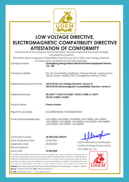 China GuangDong Heng AnShun Electrical Power Equipment Service Co., Ltd. Certificações