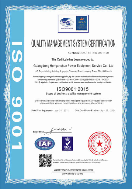 China GuangDong Heng AnShun Electrical Power Equipment Service Co., Ltd. Certificações